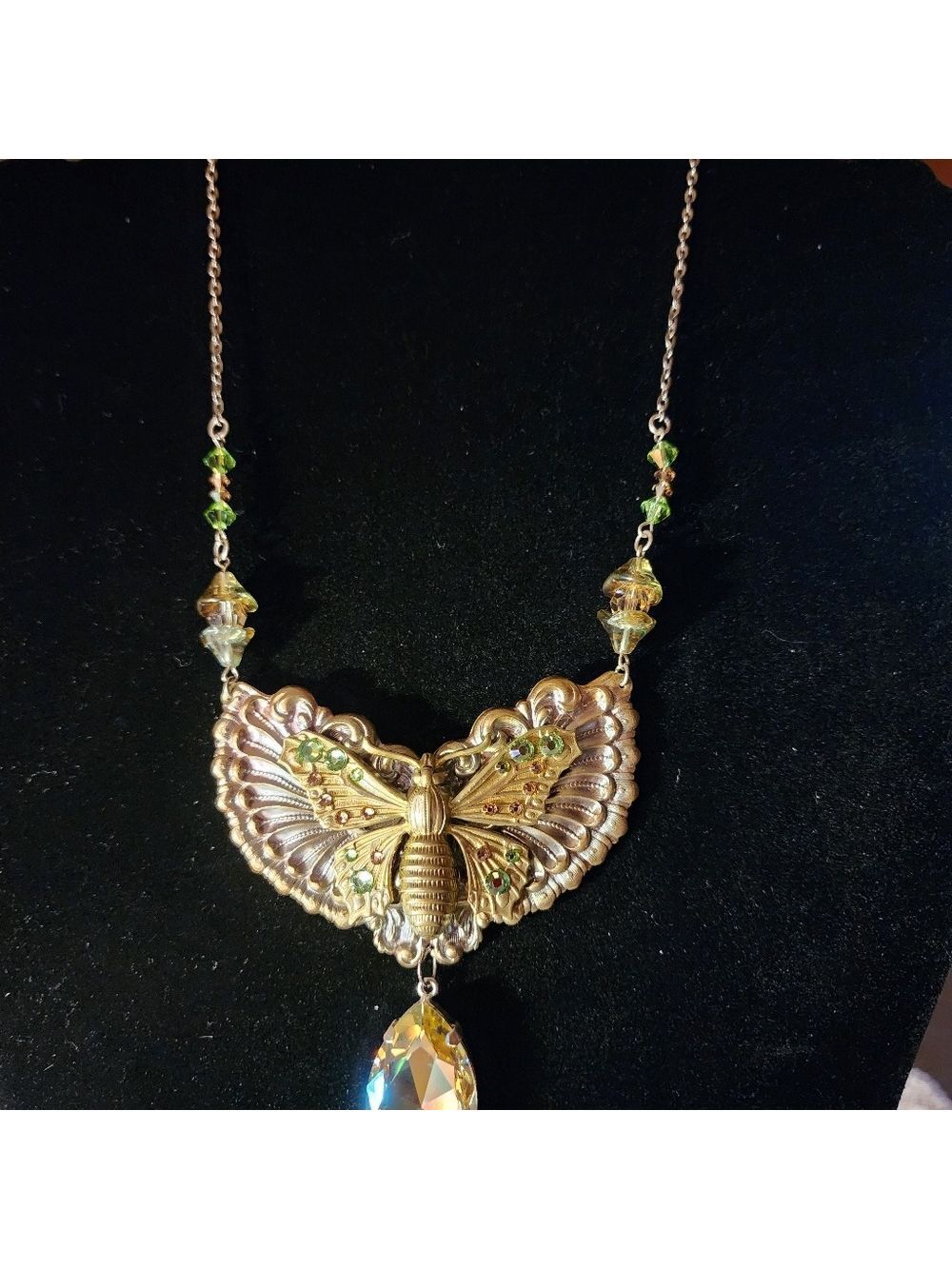 Vintage Butterfly Statement Necklace with Crystal Drop - Picture 4 of 11